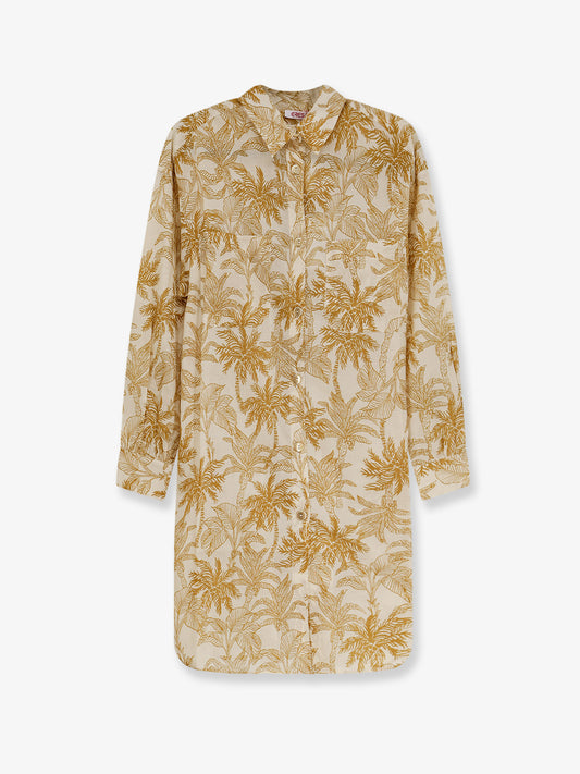 Long Panama cotton shirt with printed pattern