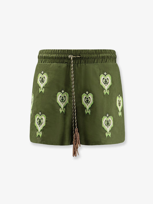 Green heart tapestry embroidered lenzing™ ecovero™ euroflax™ shorts