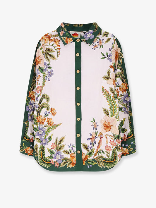 Linen and viscose shirt with floral pattern