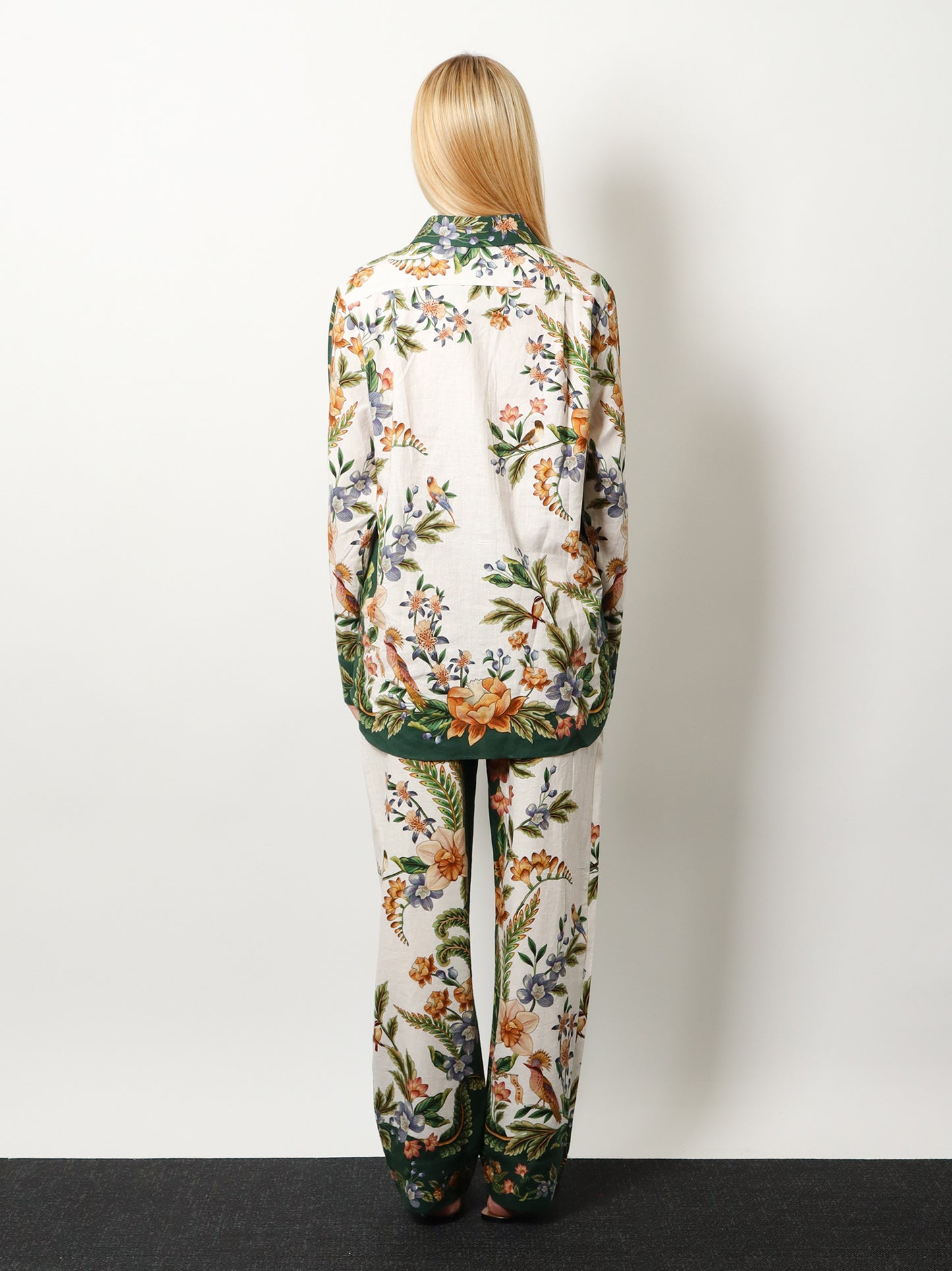 Linen and viscose shirt with floral pattern