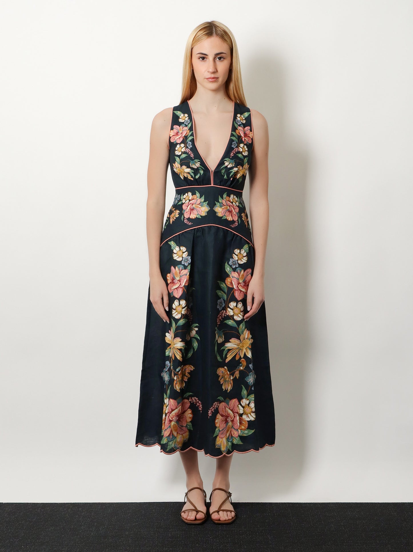 Vestito lungo Maira in lino con stampa floreale