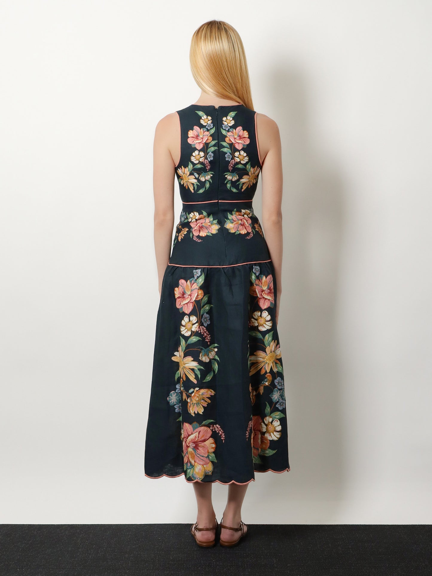 Vestito lungo Maira in lino con stampa floreale
