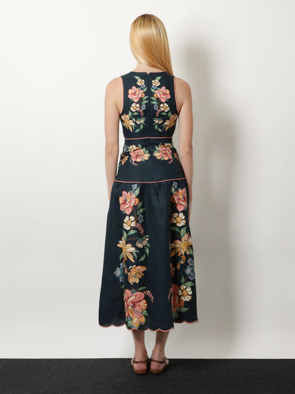 Vestito lungo Maira in lino con stampa floreale thumbnail