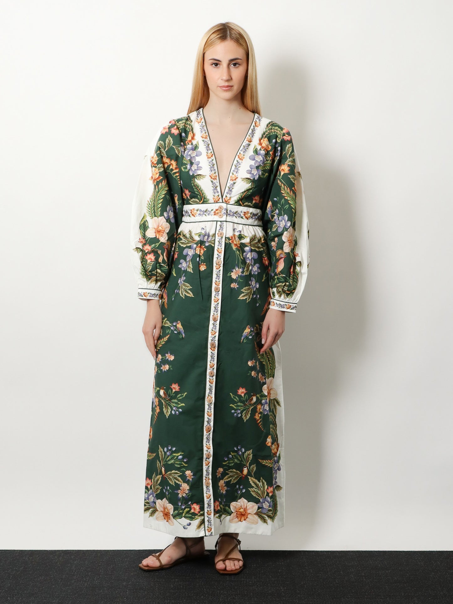 Vestito lungo in cotone con stampa floreale
