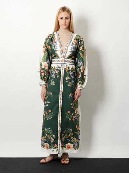 Vestito lungo in cotone con stampa floreale thumbnail
