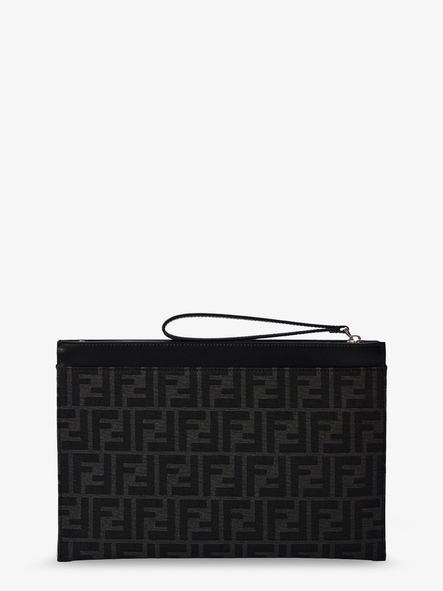 FF Jacquard Fabric and leather Flat Pouch Medium