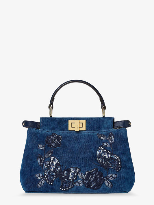 Peekaboo Mini Denim crossbody bag with Night Butterfly Embroidery