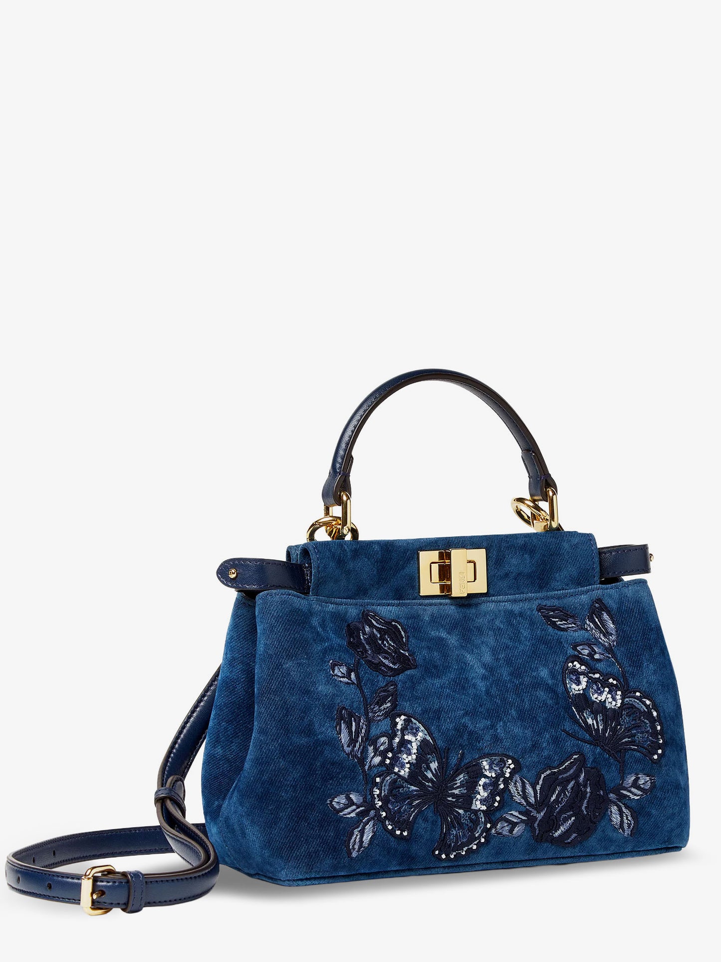Peekaboo Mini Denim crossbody bag with Night Butterfly Embroidery
