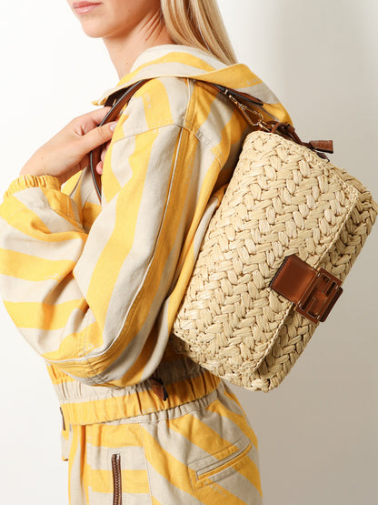 Mamma Baguette Medium raffia crossbody bag thumbnail