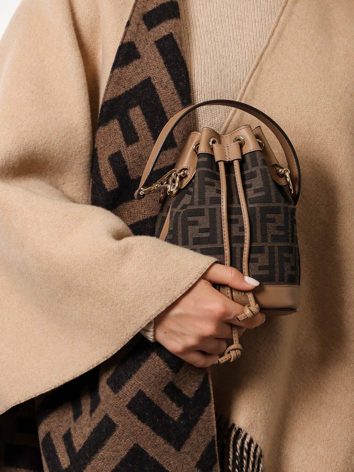 Mini Mon Tresor FF jacquard fabric bucket bag