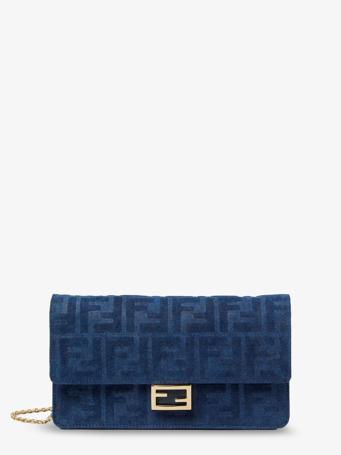 Wallet On Chain Baguette shoulder bag in denim-effect FF corduroy