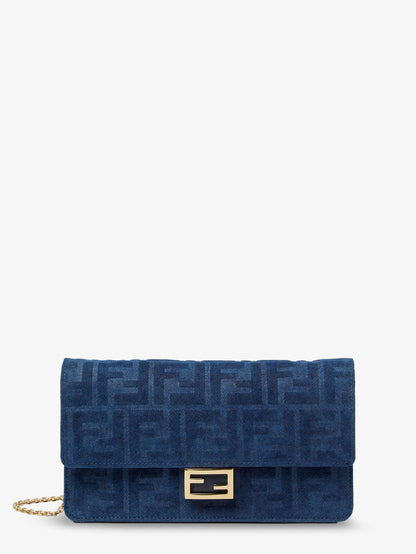 Wallet On Chain Baguette shoulder bag in denim-effect FF corduroy thumbnail