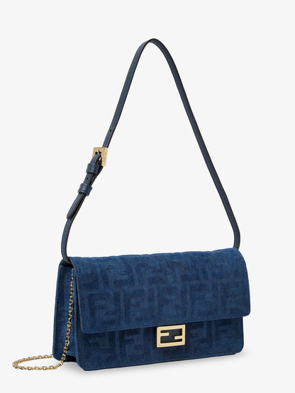 Wallet On Chain Baguette shoulder bag in denim-effect FF corduroy thumbnail