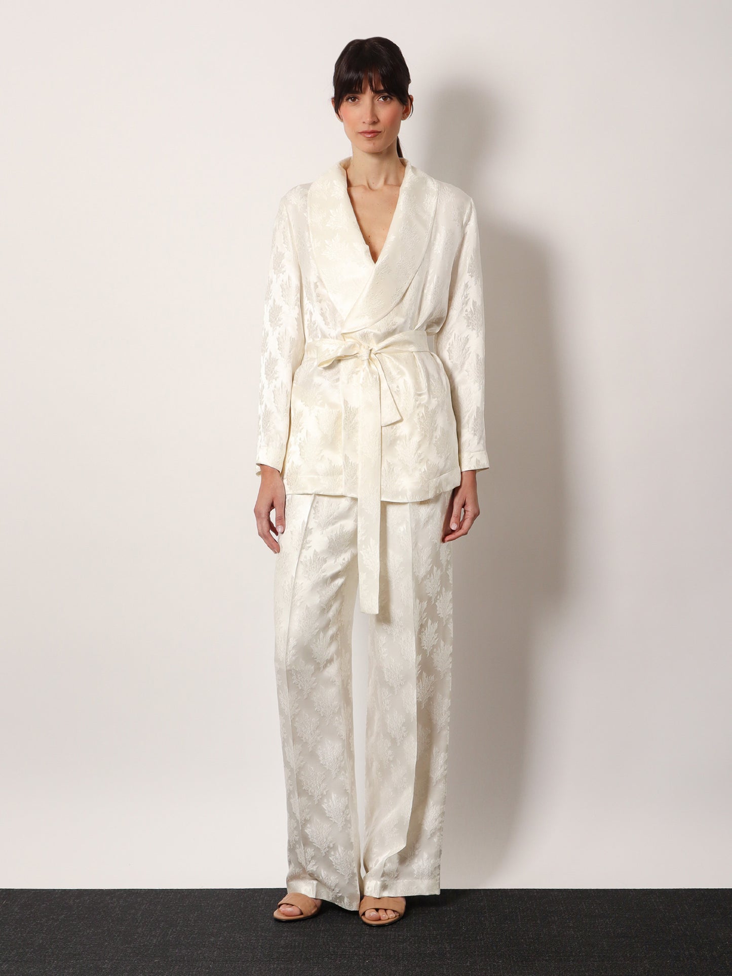 Jacquard silk blazer with floral motif