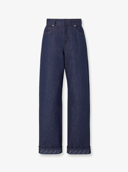 Blue denim jeans with FF detail on the bottom thumbnail
