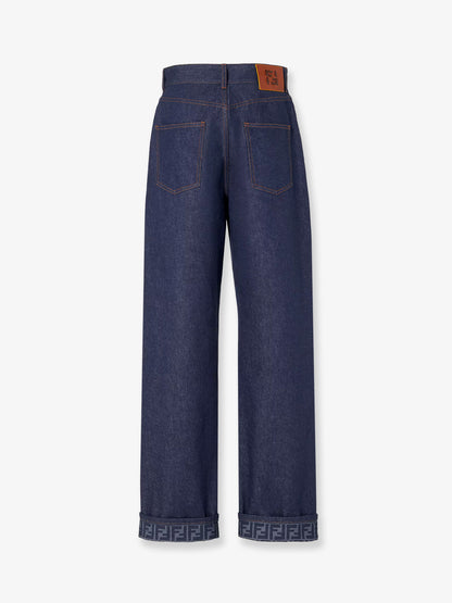 Blue denim jeans with FF detail on the bottom thumbnail
