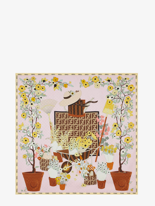 Silk scarf with Gardening print