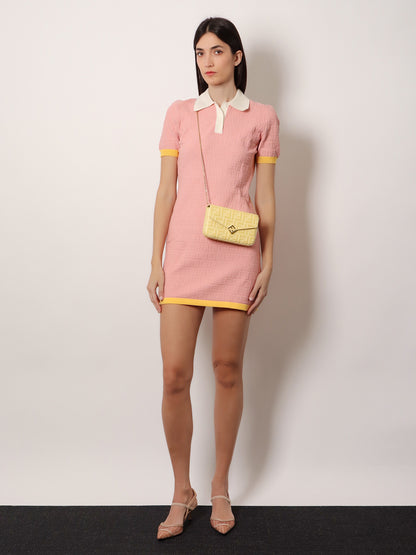 Cotton and silk blend short dress with all-over FF motif thumbnail