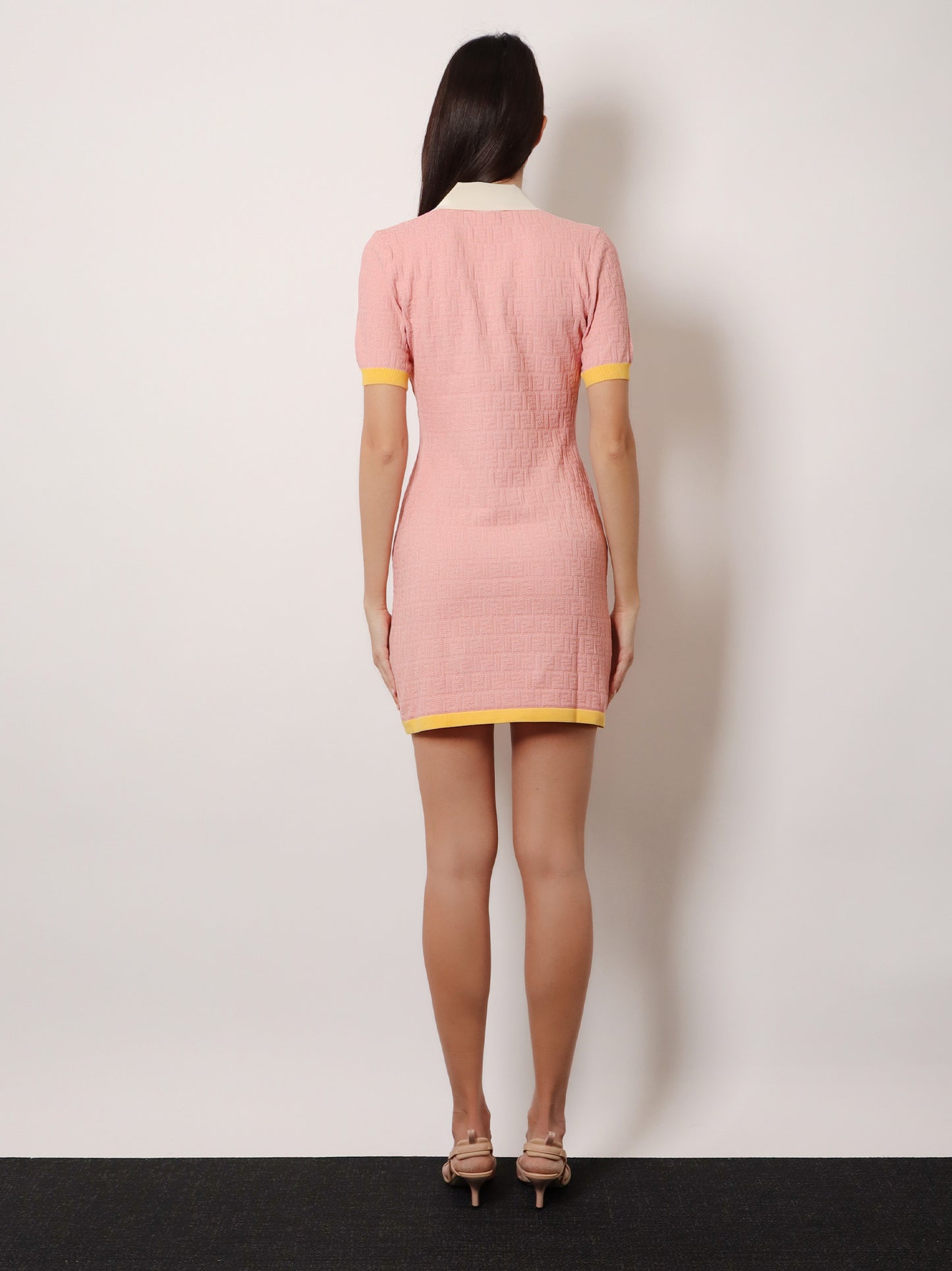 Cotton and silk blend short dress with all-over FF motif