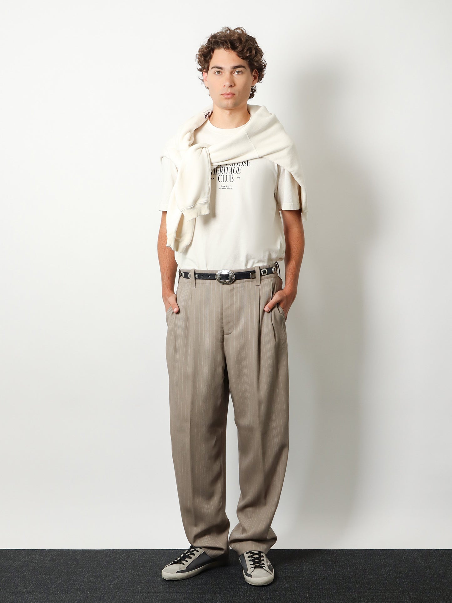 Wool blend trousers with pinstripe pattern