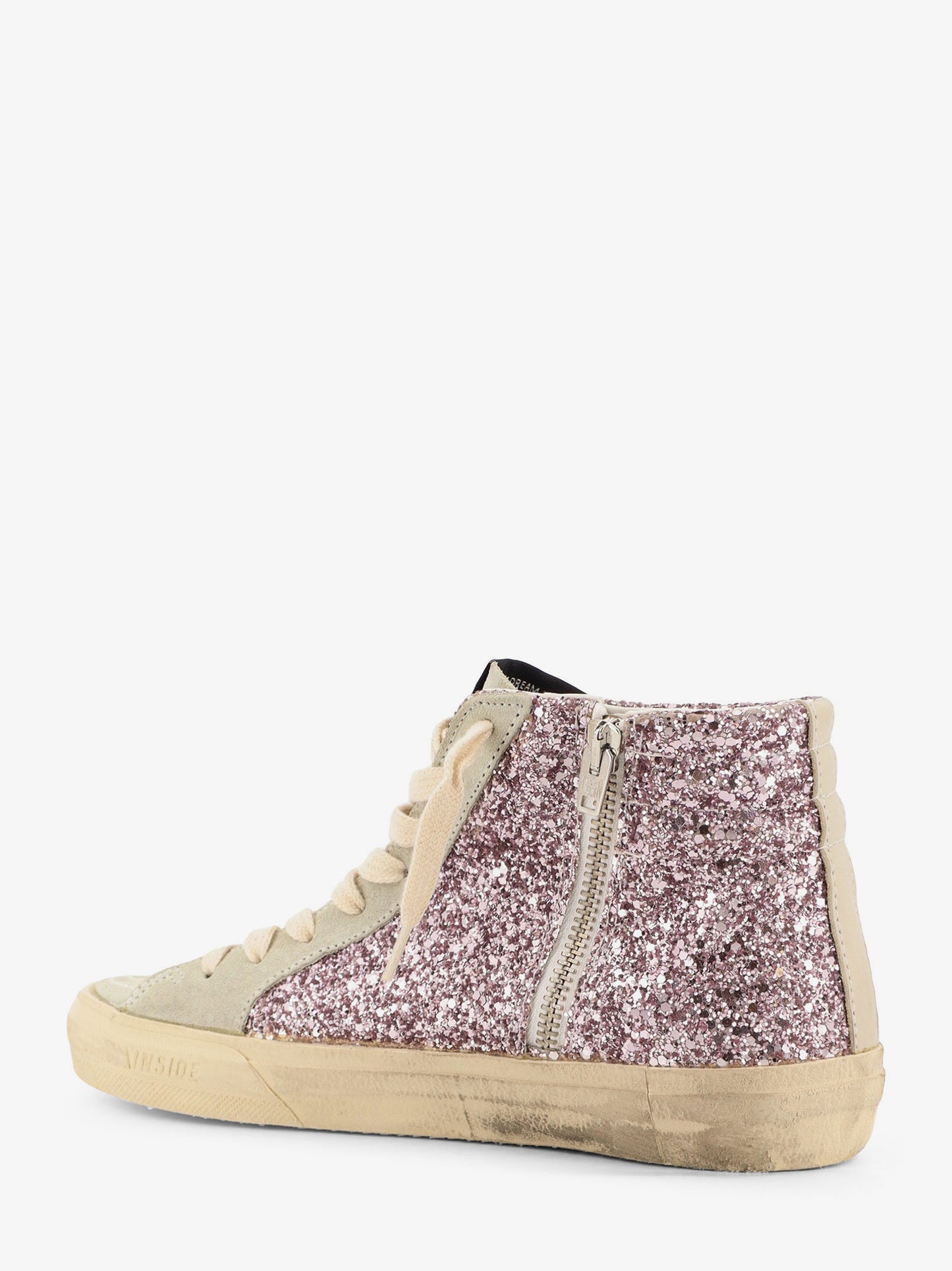 Leather sneakers with all-over glitter detail