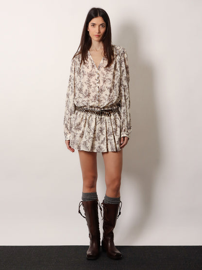 Vestito corto in cotone con fantasia floreale thumbnail