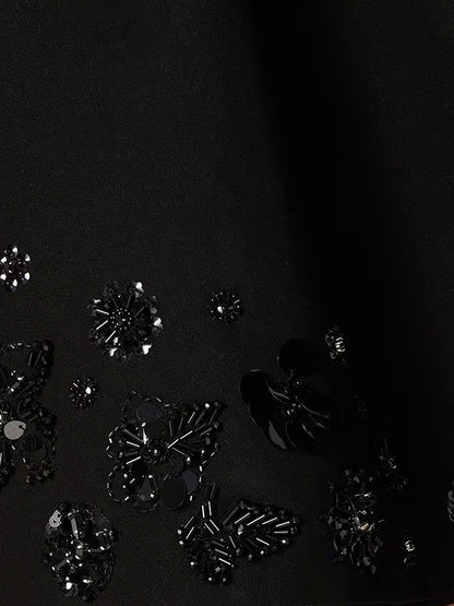 Gonna midi in misto cotone con dettagli floreali in paillettes e cristalli thumbnail