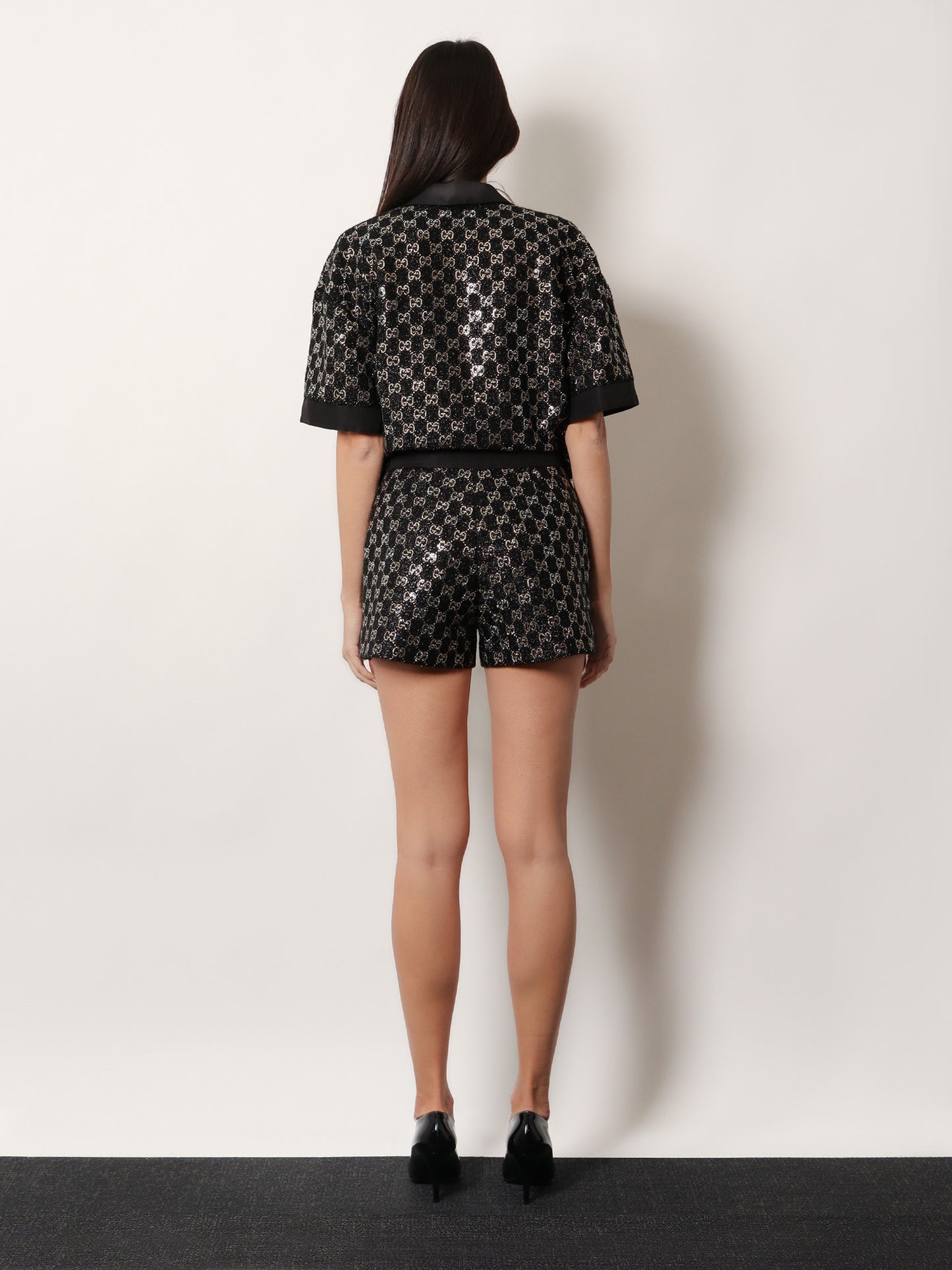 Lightweight lamé wool tweed top