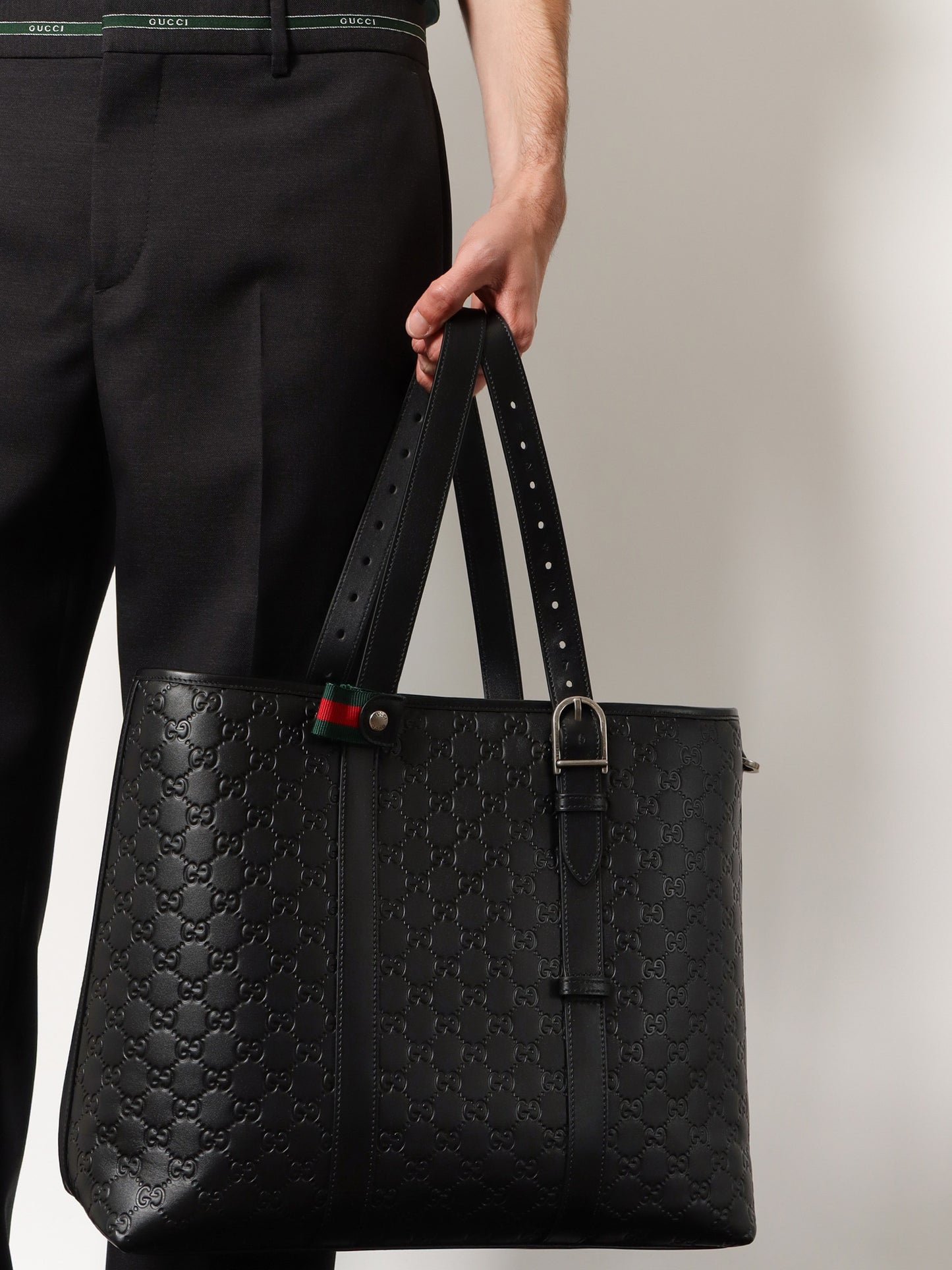 GG Emblem  leather shopping bag with embossed GG motif