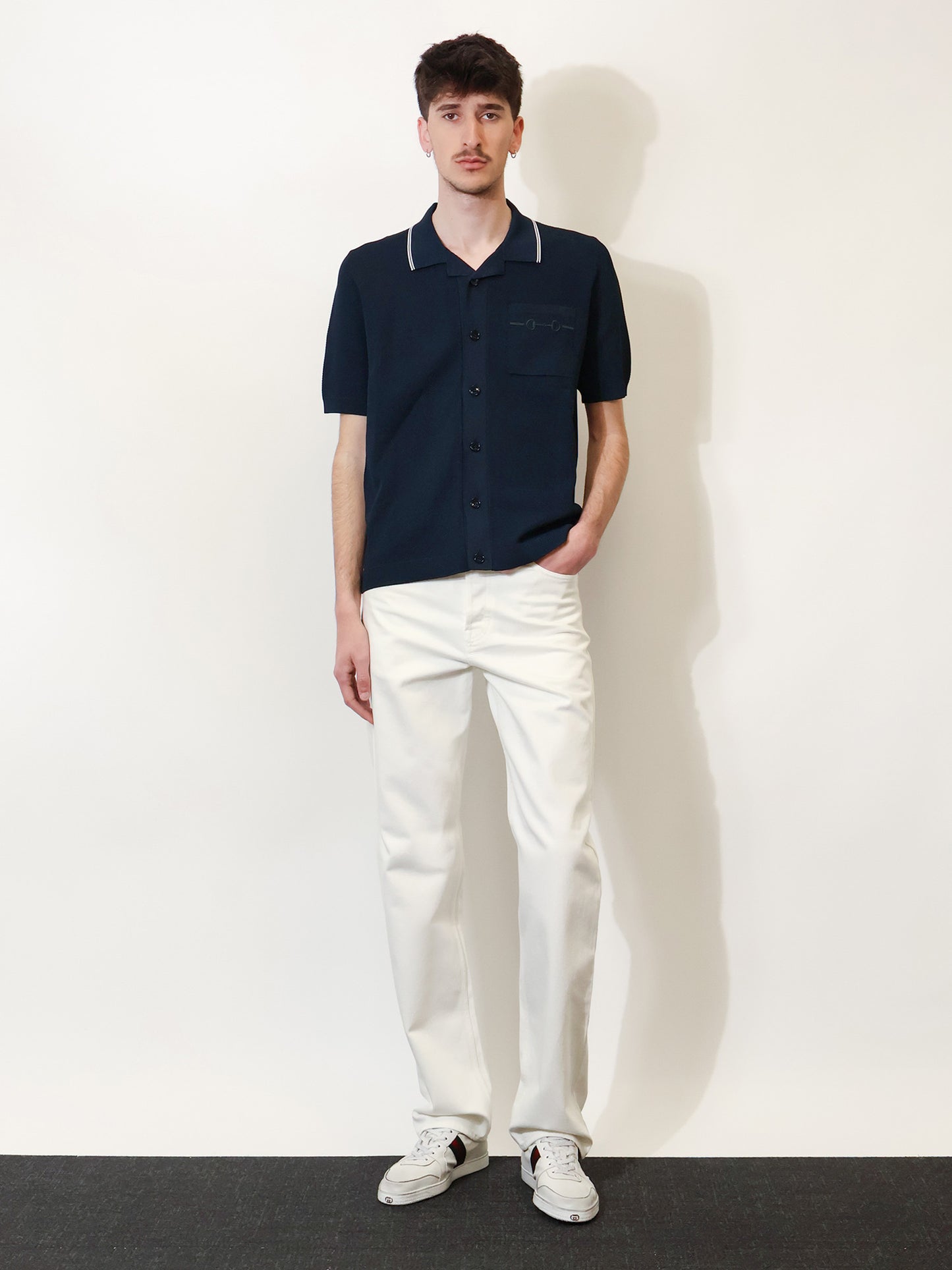 Viscose blend polo shirt with front Horsebit embroidery