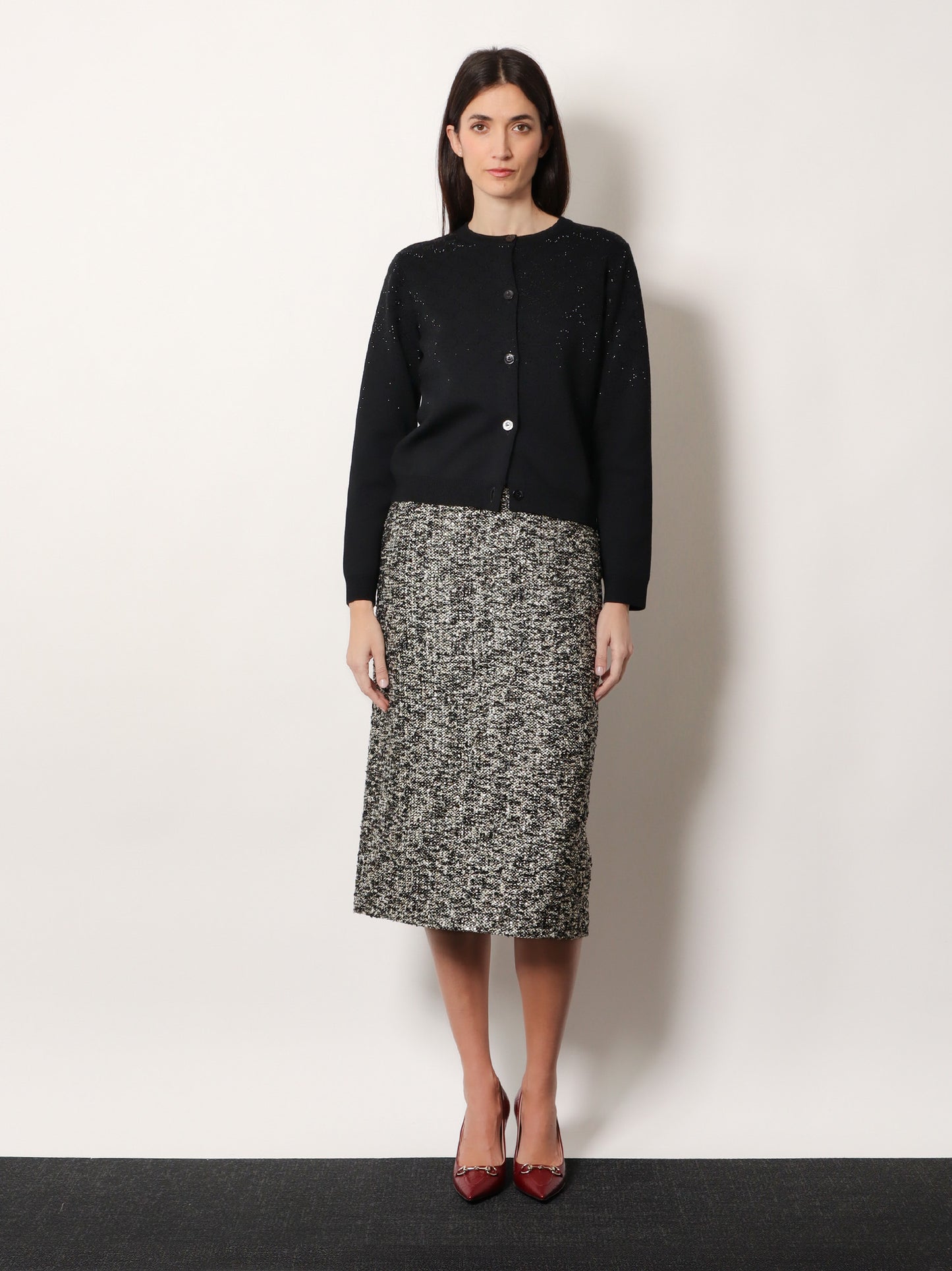 Midi skirt in laminated bouclé fabric