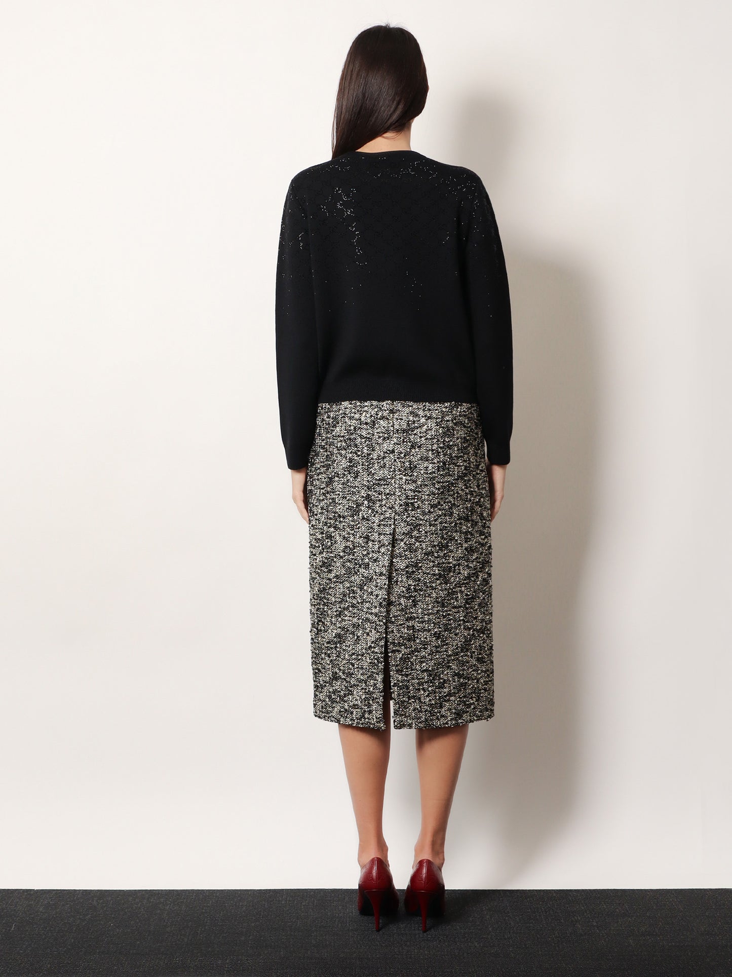 Midi skirt in laminated bouclé fabric