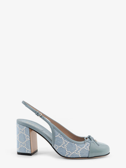 Denim pumps with all-over logo detail thumbnail