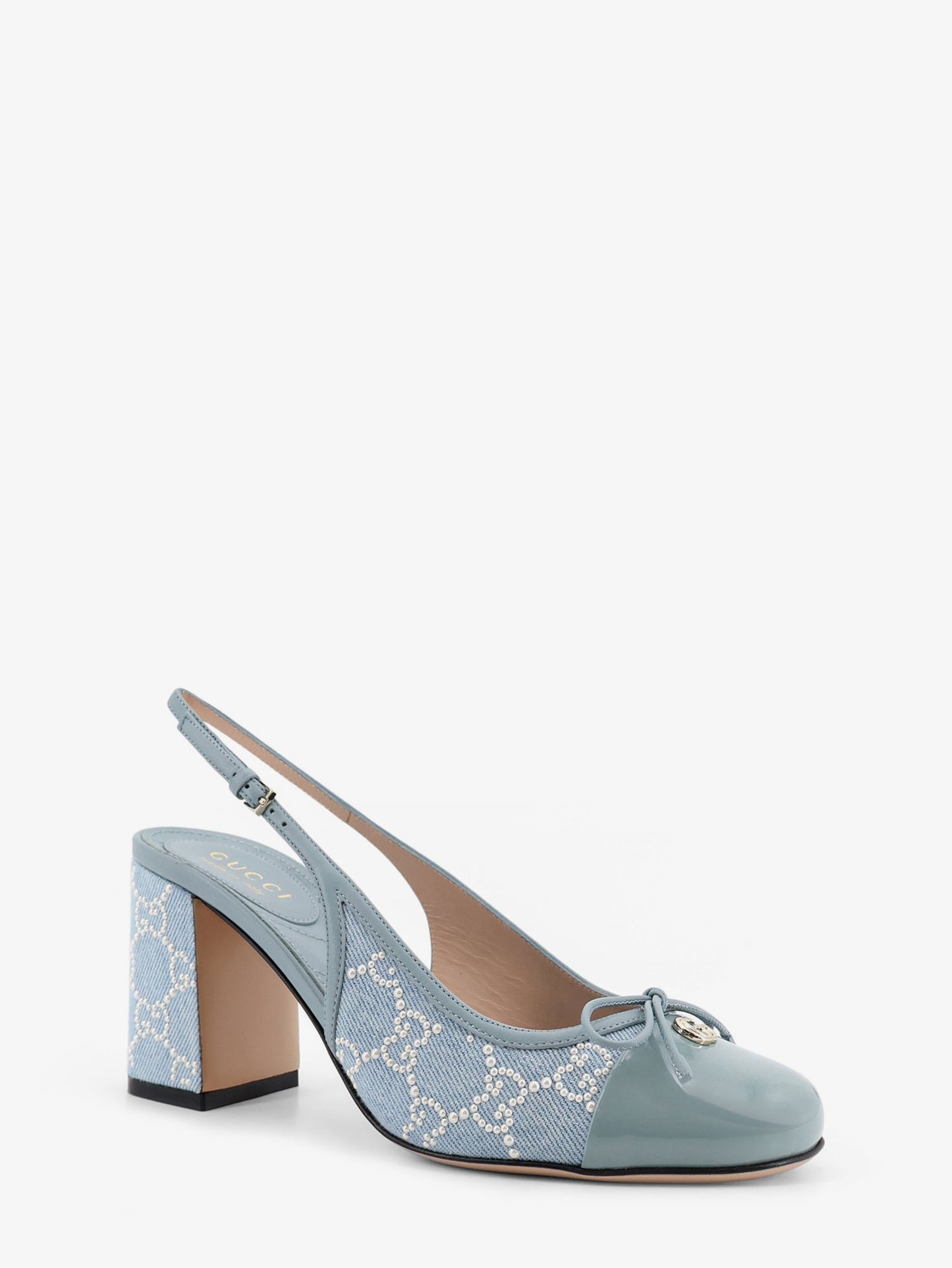 Denim pumps with all-over logo detail