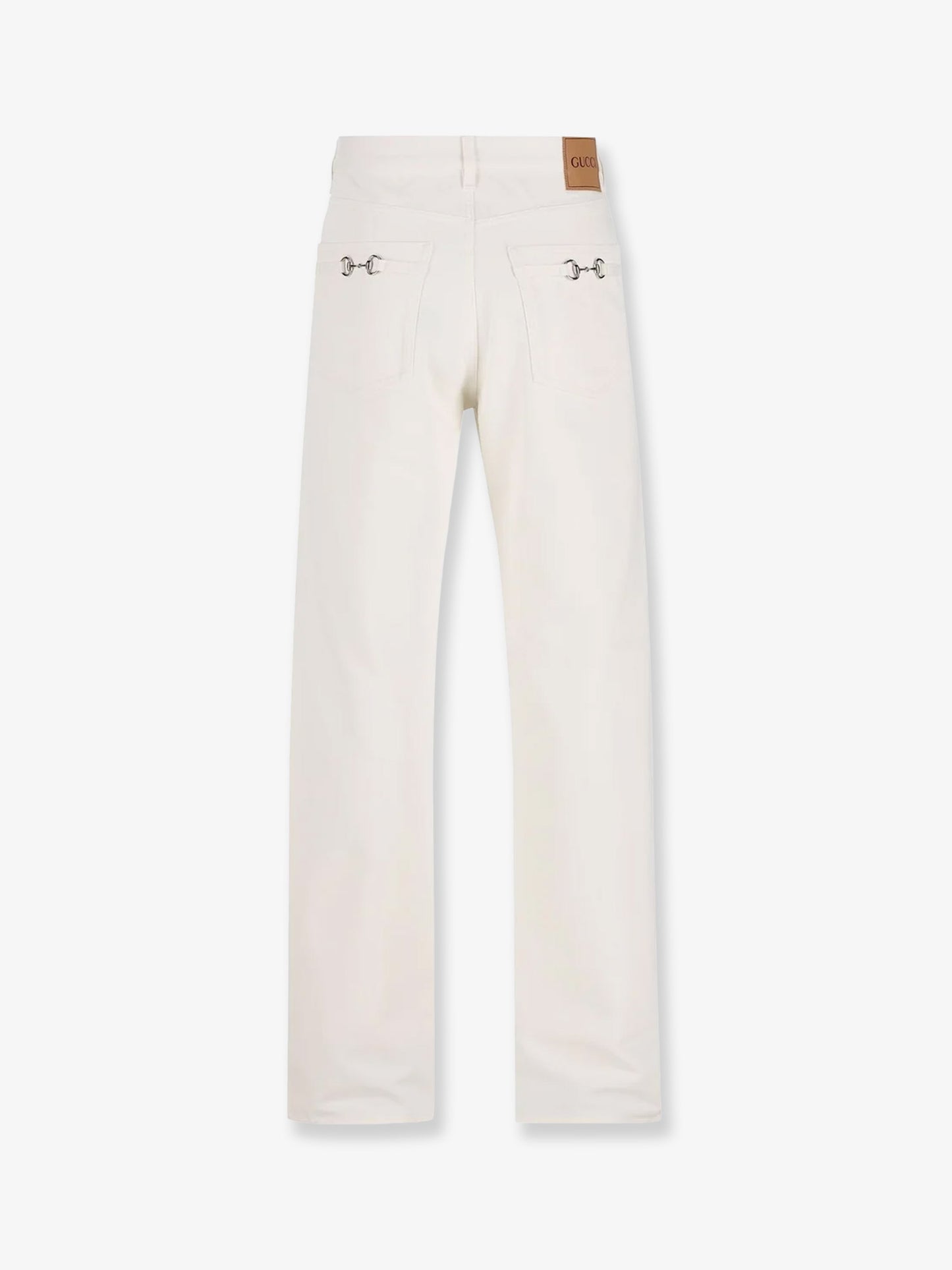 Denim trousers with metal Horsebit detail on the back