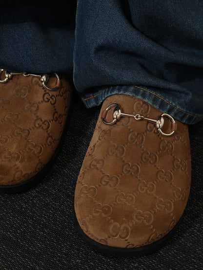 Suede sandals with all-over GG motif thumbnail