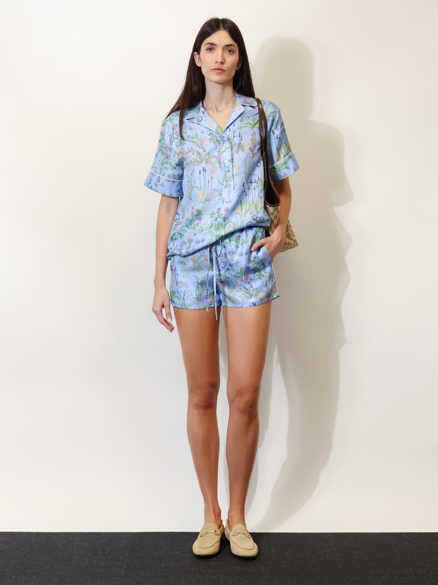 Printed silk shorts