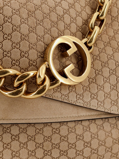 Suede and GG canvas shoulder bag thumbnail