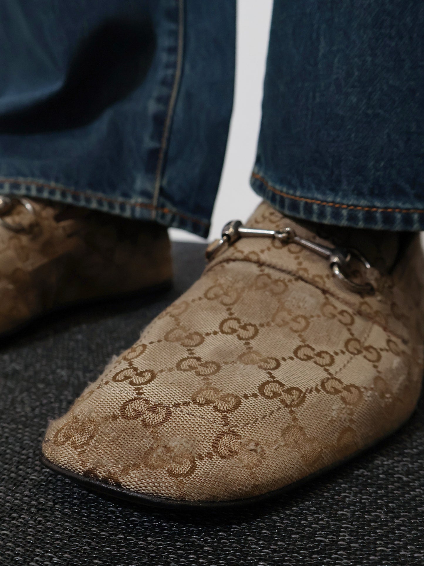 Vintage-effect GG fabric loafers