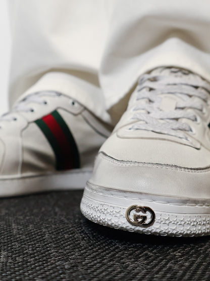 Leather sneakers with Web detail on the side thumbnail