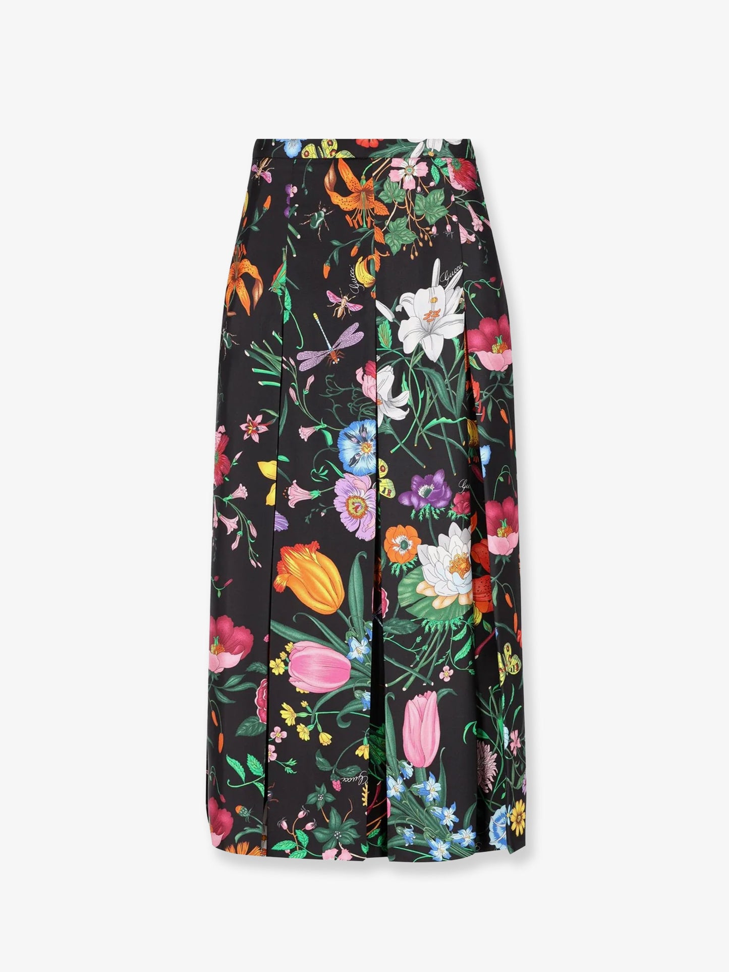 Silk midi skirt with Gucci Flora print