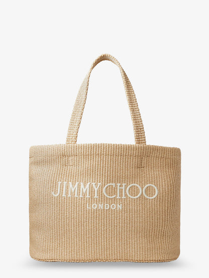 Raffia shopping bag with lettering logo on the front thumbnail