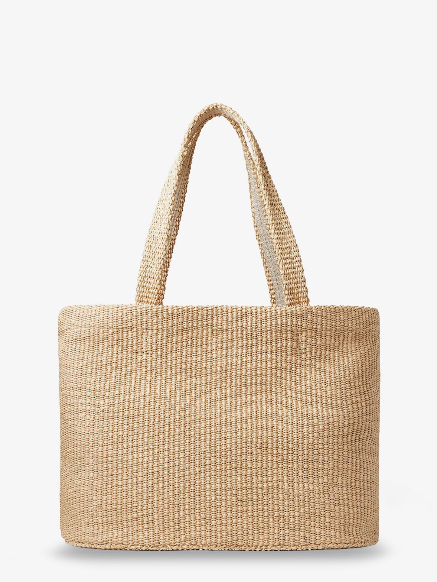 Raffia shopping bag with lettering logo on the front