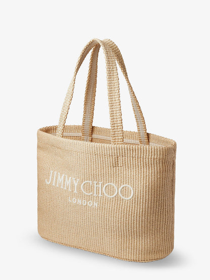 Raffia shopping bag with lettering logo on the front thumbnail