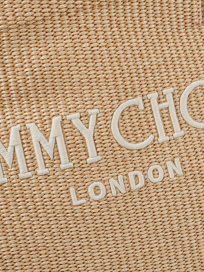 Raffia shopping bag with lettering logo on the front thumbnail