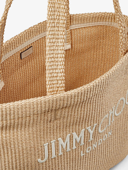 Raffia shopping bag with lettering logo on the front thumbnail
