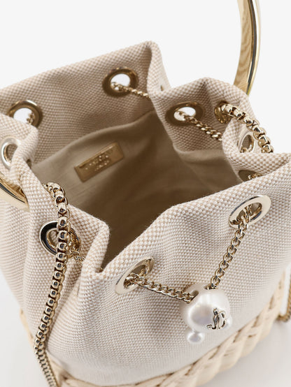Bon Bon raffia and canvas bucket bag thumbnail