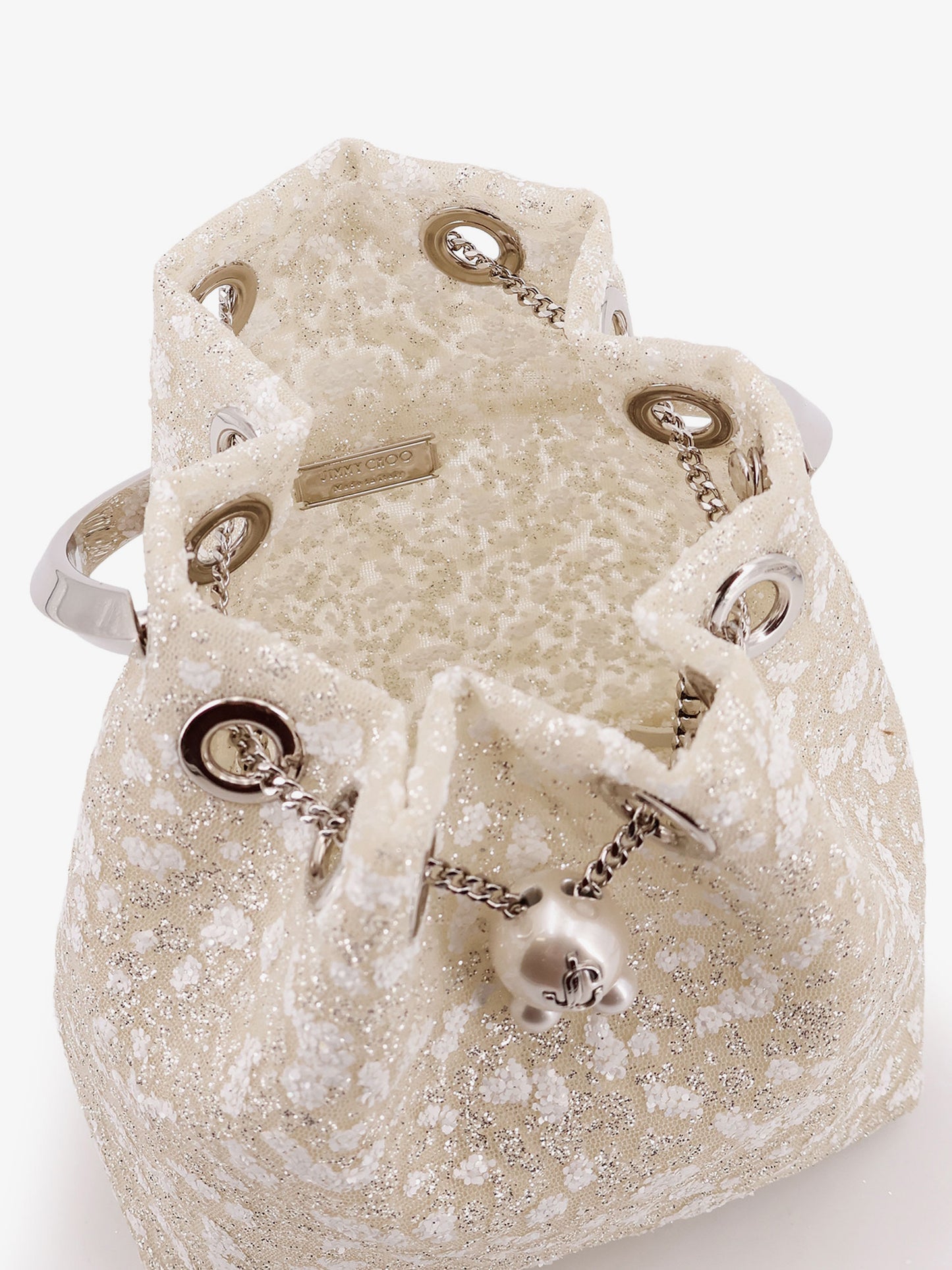 Borsa a secchiello Bon Bon in mesh con micro paillettes