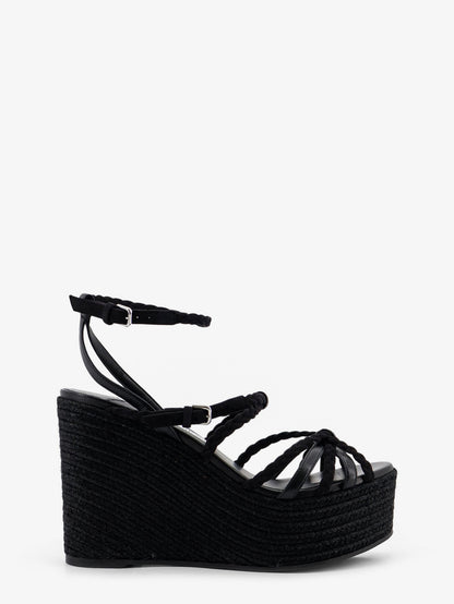 Nyra leather and raffia sandals thumbnail