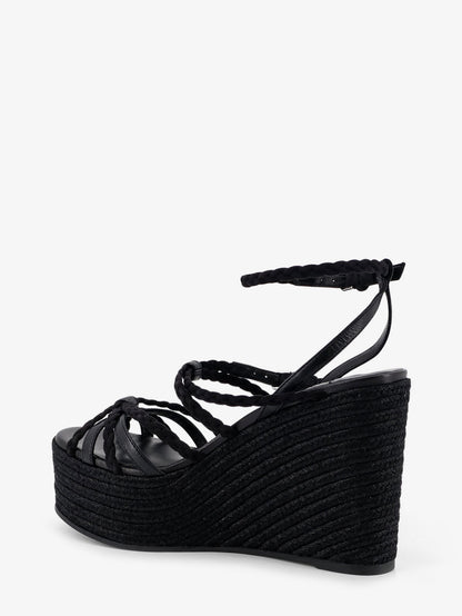 Nyra leather and raffia sandals thumbnail